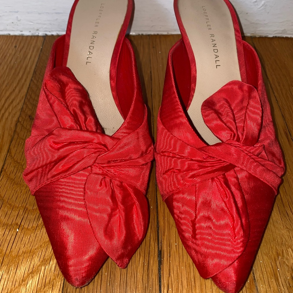 Loeffler Randall Red Bow Kitten Heel Mules with dust bag